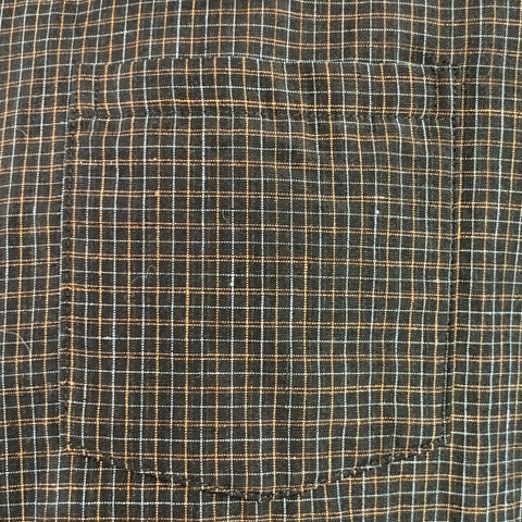 VISVIM Size L Wallis Down Black Brown Blue Window Pane Wool Linen Oversized Short Sleeve Shirt