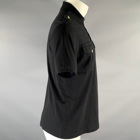 PIERRE BALMAIN Size XS Black Gold Embroidery Cotton Polo