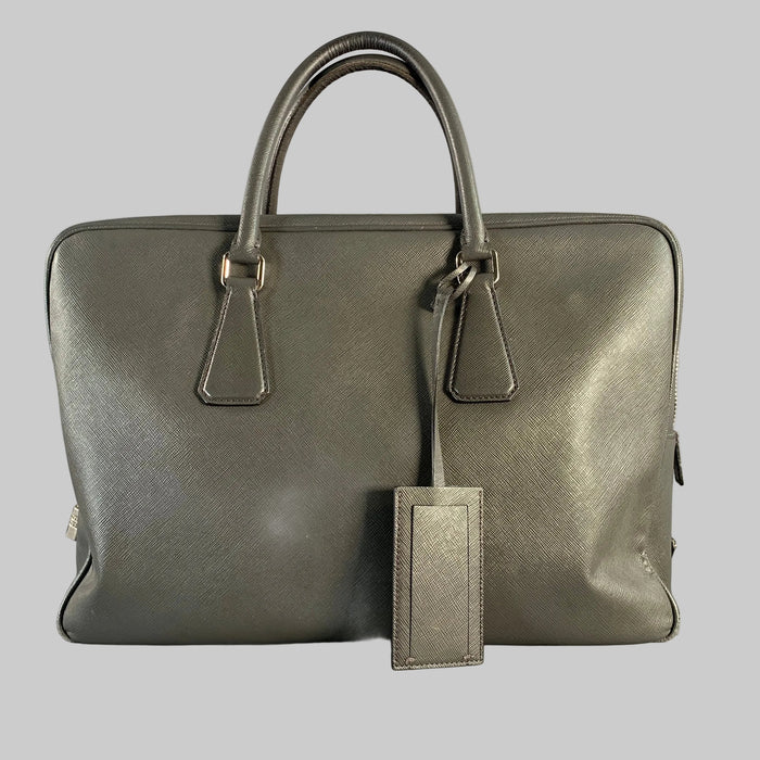 PRADA Grey Saffiano Leather Briefcase