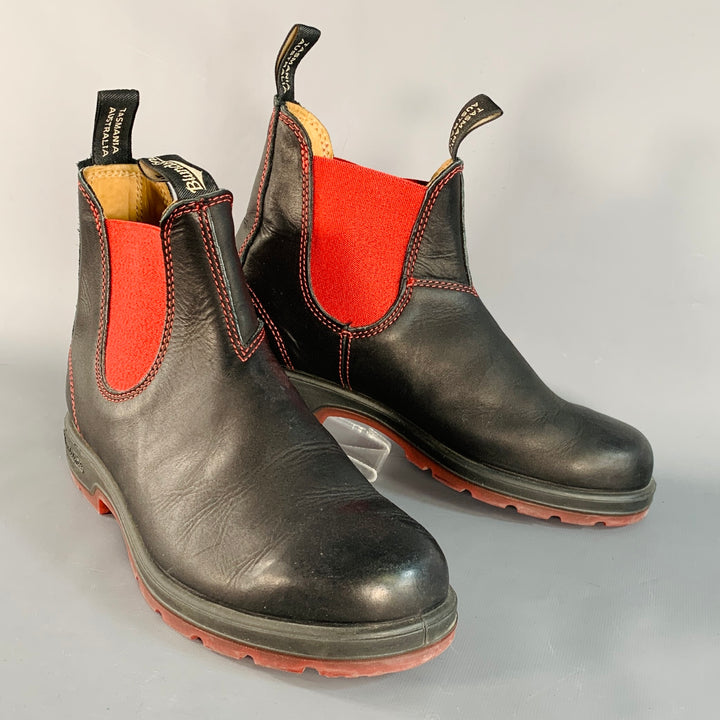 BLUNDSTONE Size 9.5 Black Red Contrast Stitch Leather Pull On Boots