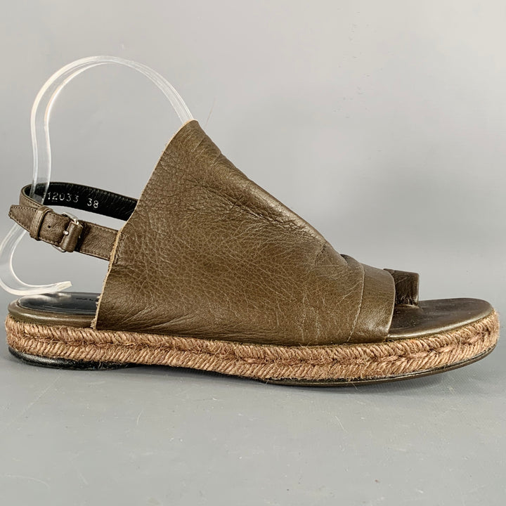 BALENCIAGA Size 8 Brown Leather Toe Ring Espadrille Sandals