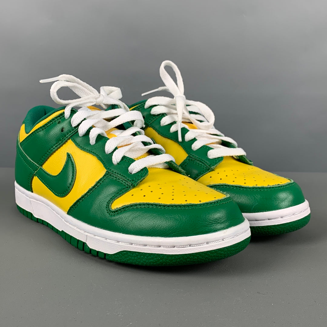 NIKE Size 6Y Yellow Green Color Block Leather Low Top Sneakers