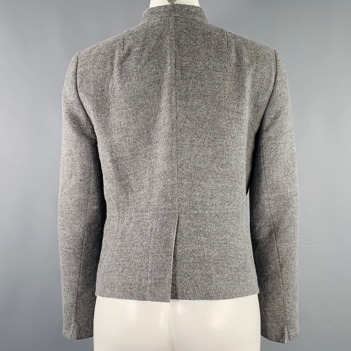 AKRIS Size 8 Grey Cream Two Tone Snaps Jacket Blazer