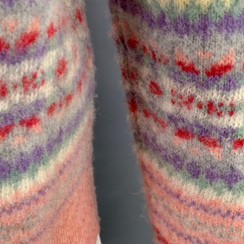 J. CREW Size L Pink Multi Color Nordic Stripe Wool Crew Neck Sweater