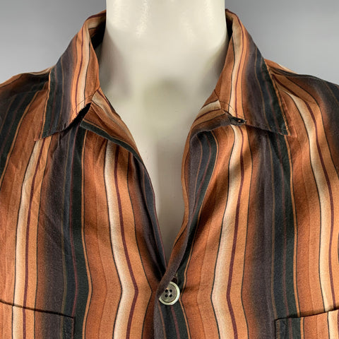 OUR LEGACY Size XL Brown Black White Stripe Viscose Rayon Long Sleeve Shirt