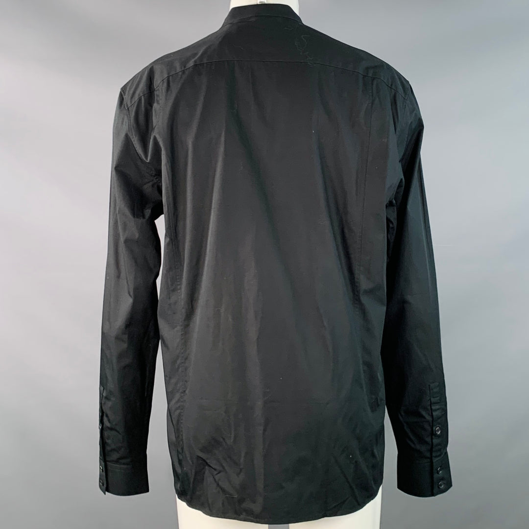 BALMAIN Size XS Black Silver Beaded Bib Nehru Collar Long Sleeve Shirt