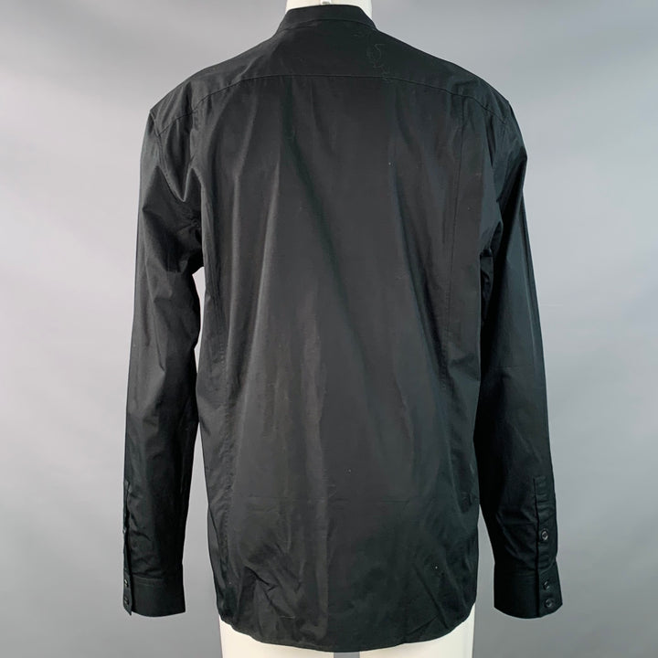 BALMAIN Size XS Black Silver Beaded Bib Nehru Collar Long Sleeve Shirt