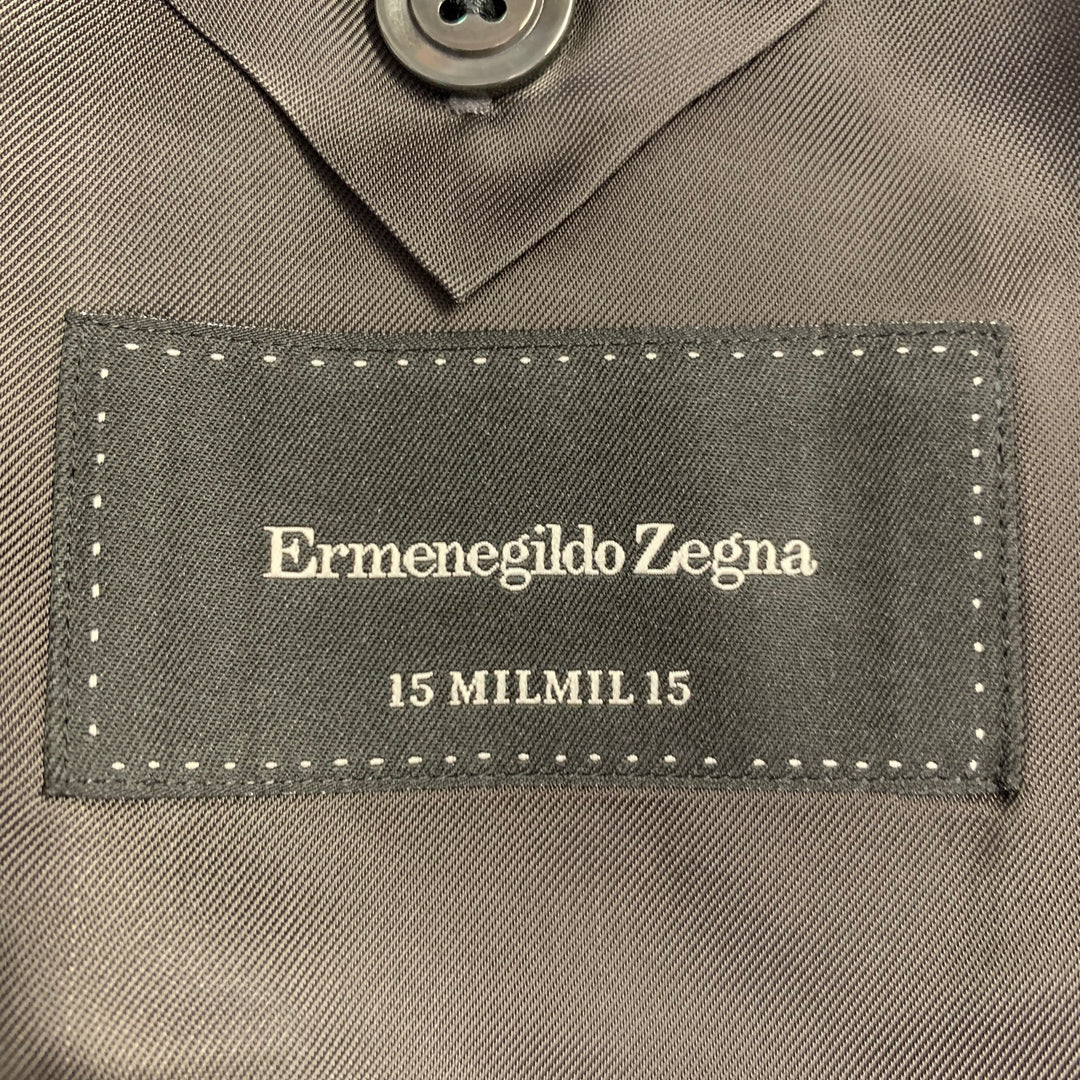 ERMENEGILDO ZEGNA Size 48 Long Grey Charcoal Window Pane Wool Sport Coat