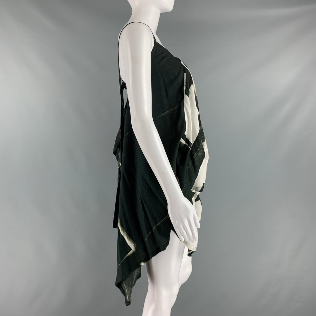 ANN DEMEULEMEESTER Size 6 Black White Viscose Abstract Casual Top