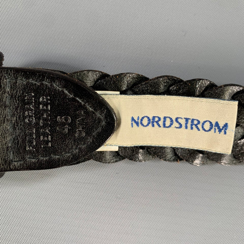 NORDSTROM Size 46 Black Woven Full Grain Leather Belt