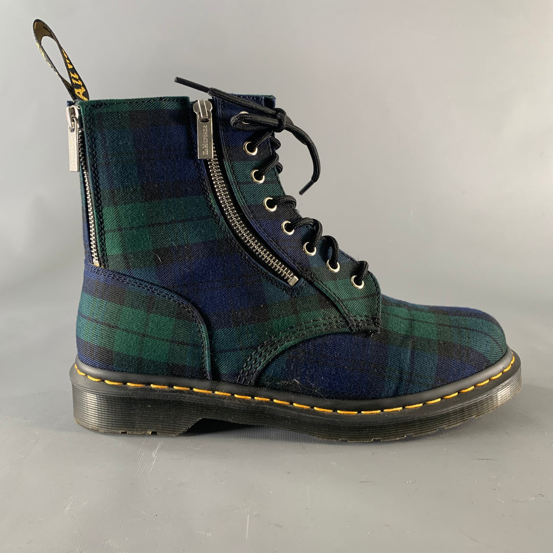 DR. MARTENS Size 10 Green Navy Blackwatch Plaid Wool Lace Up Boots