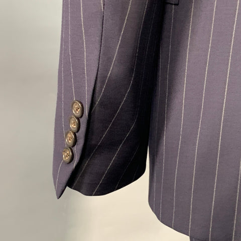 POLO by RALPH LAUREN Size L Regular Navy Grey Pinstripe Virgin Wool Suit