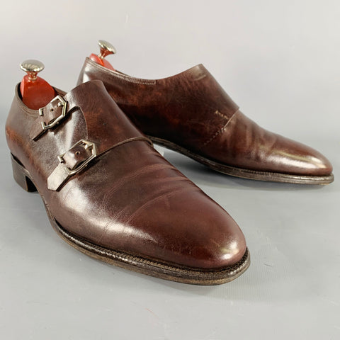 JOHN LOBB T. 10.5 97000E Mocassins à double boucle en cuir marron