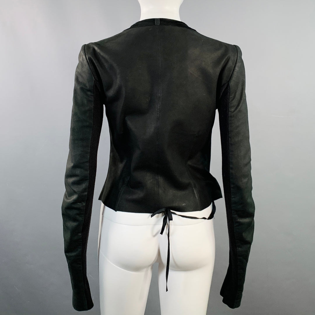 RICK OWENS Size 8 Black Lambskin Leather Biker Jacket