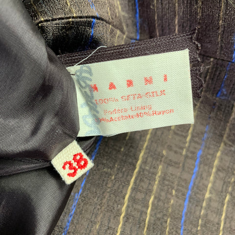 MARNI Size S Brown Blue Tan Silk Stripe A-Line Skirt