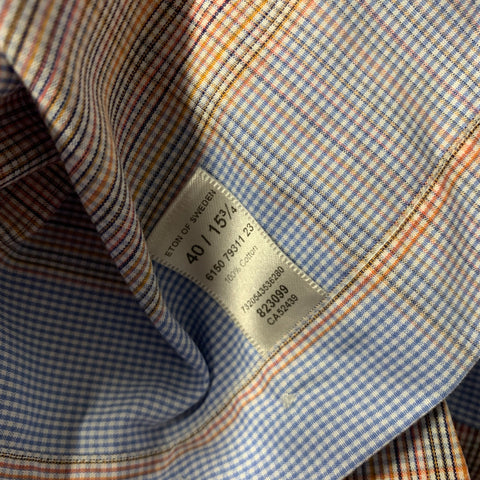 ETON Size 40 Blue Orange Plaid Cotton Button Up Long Sleeve Shirt