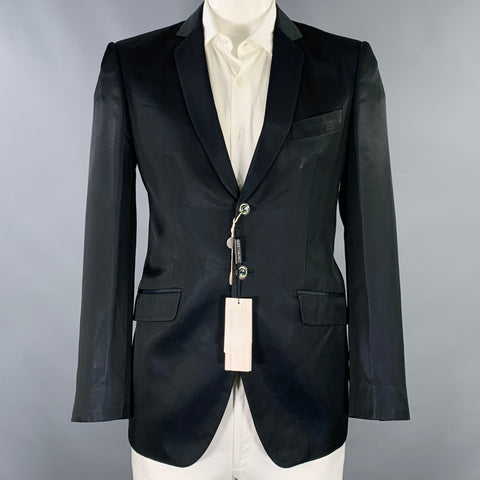 CARLO PIGNATELLI Size 42 Long Black Blue Tornasol Acetate Sport Coat