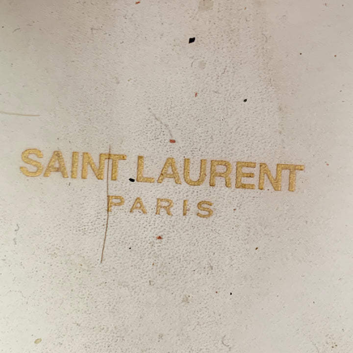SAINT LAURENT Size 7 White Silver Leather Studded Low Top Sneakers