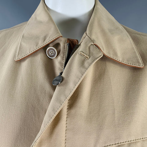 BRIONI Size XL Khaki Cotton Silk Zip Buttons Storm System Coat