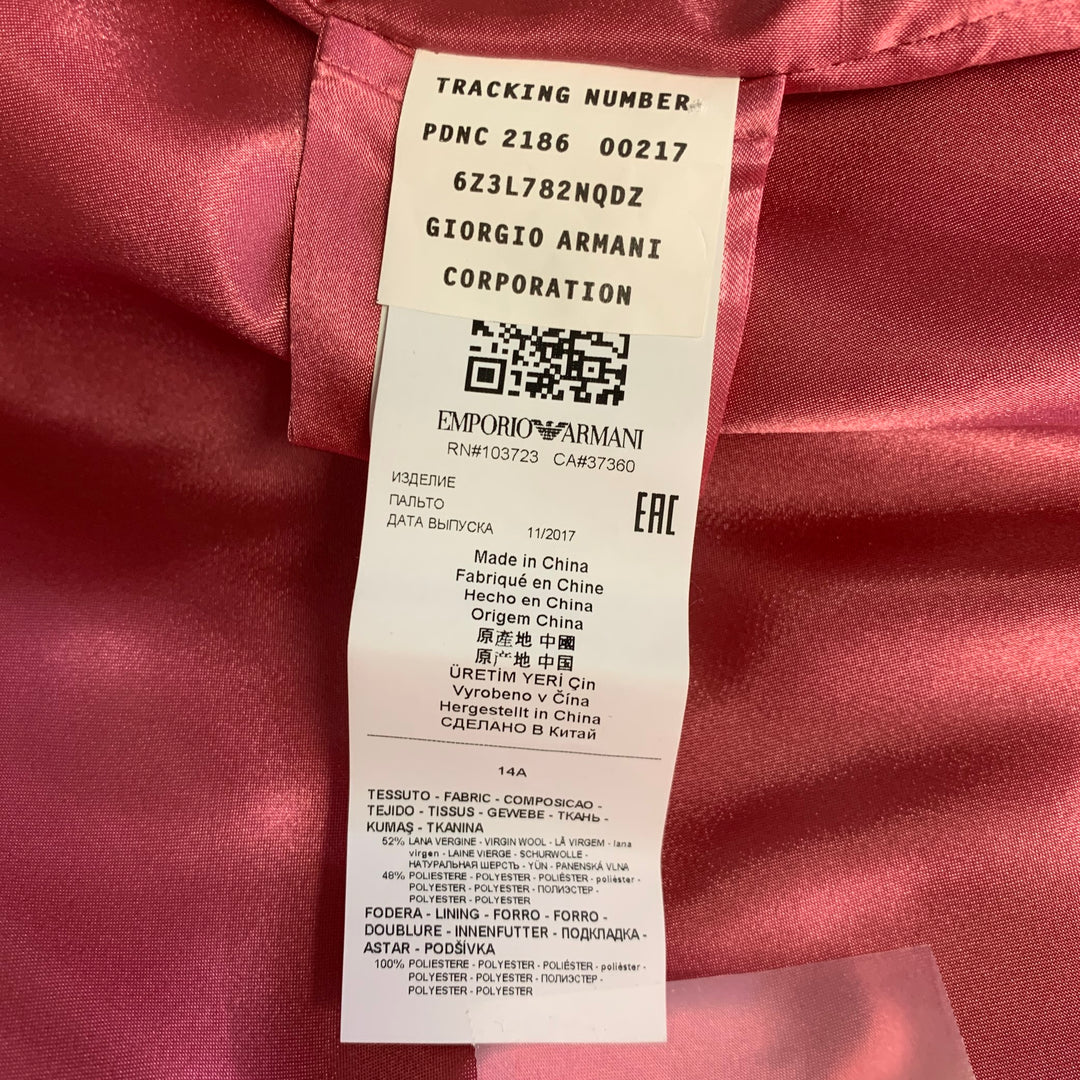 EMPORIO ARMANI Size XS Pink Wool  Polyester Textured Notch Lapel Coat