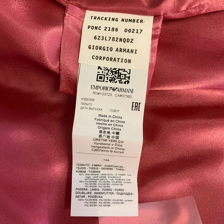 EMPORIO ARMANI Size XS Pink Wool  Polyester Textured Notch Lapel Coat