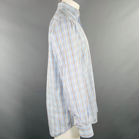 LUCIANO BARBERA Size M Blue Orange Plaid One Pocket Long Sleeve Shirt