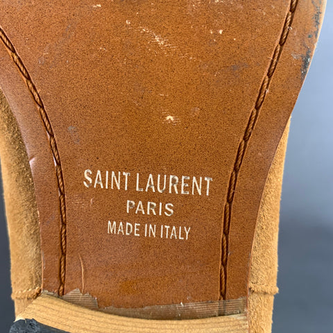 SAINT LAURENT Size 11 Tan Textured Leather Pull On Boots