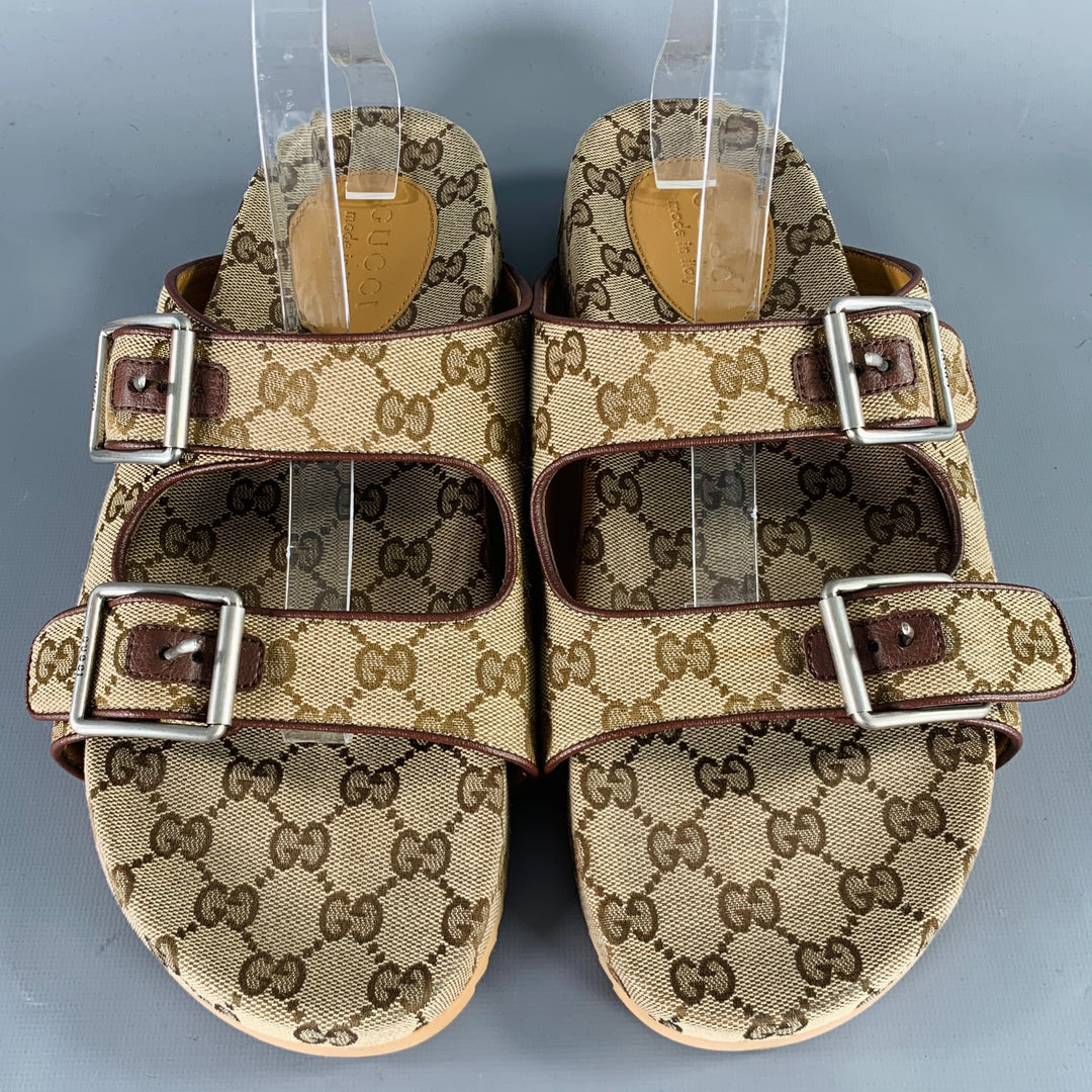Gucci Monogram Sandals with Buckles size 10.5 GUCCI Size 10.5 Brown Guccissima Monogram Canvas Double  main image 4