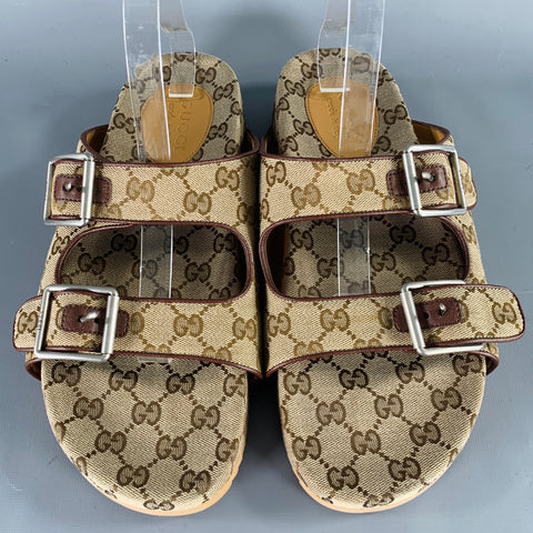 Sandales GUCCI Taille 10.5 en toile monogrammée Guccissima marron à double boucle
