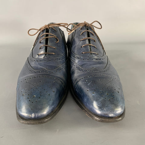 YVES SAINT LAURENT RIVE GAUCHE Size 9 Navy Wingtip Leather Cap Toe Lace Up Shoes