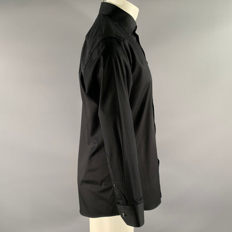 ETON Size M Black Solid Cotton Spread Collar Long Sleeve Shirt