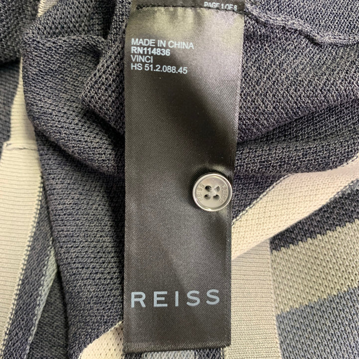 REISS Size S Vinci Grey Charcoal Color Block Cotton Blend Knit Camp Short Sleeve Shirt