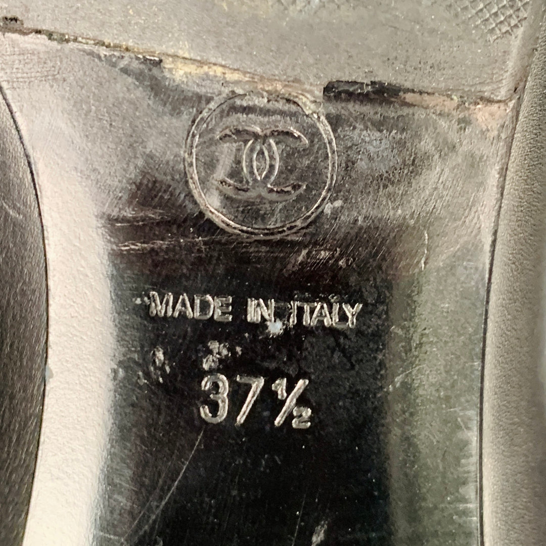 CHANEL Size 6.5 Black Leather Knee High Buckles Boots