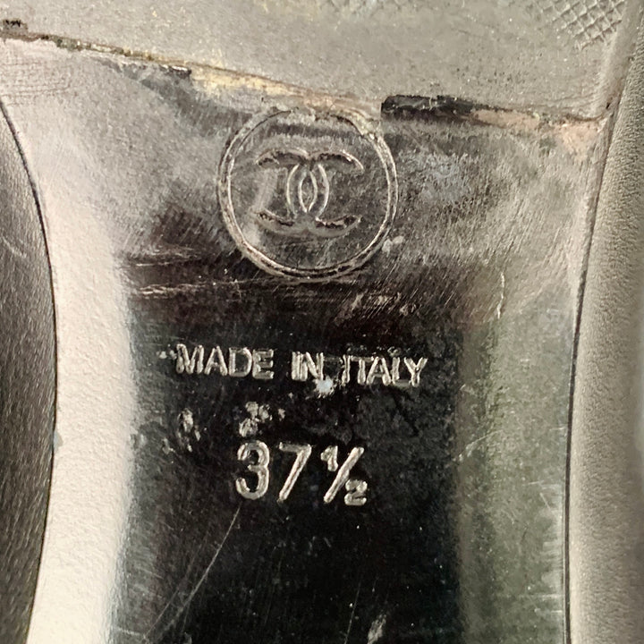 CHANEL Size 6.5 Black Leather Knee High Buckles Boots