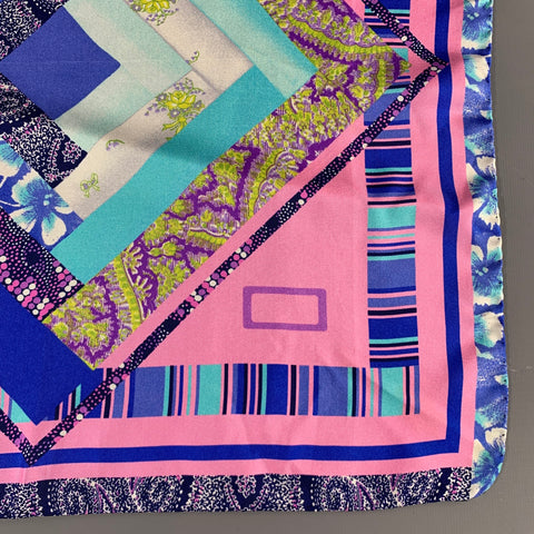 ETRO Pink Blue Mixed Pattern Silk Pocket Square