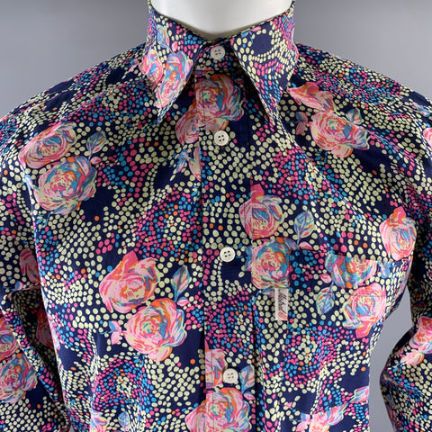 MISTRAL Size M Purple Pink Orange Abstract Floral Cotton Long Sleeve Shirt
