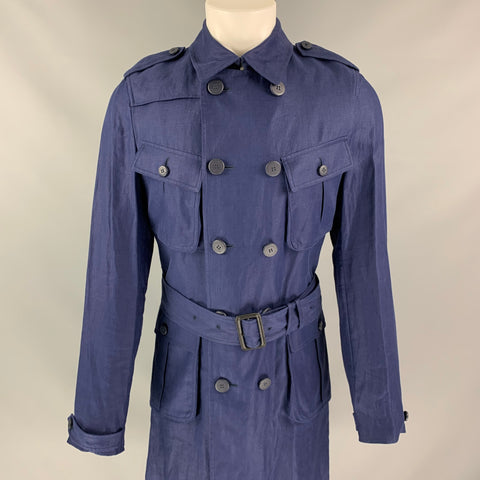 BURBERRY PRORSUM Spring 2015 Size 40 Navy Linen Trench Coat
