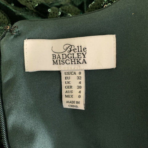 BADGLEY MISCHKA Size 0 Green Polyester Floral Knee Length Cocktail Dress