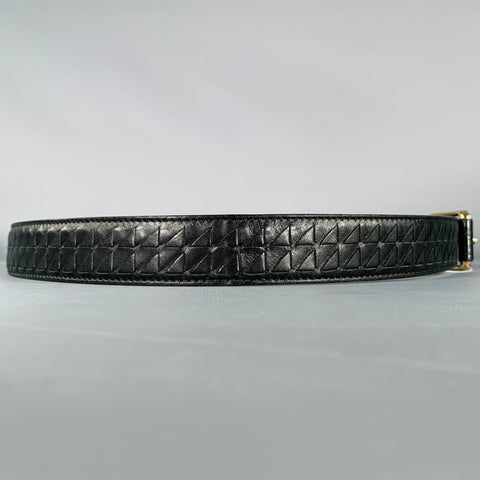 BOTTEGA VENETA Size 34 Black Gold Woven Leather Belt