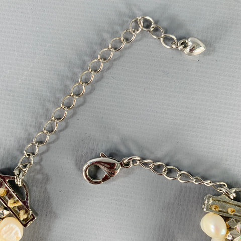 Collier vintage perles fantaisie blanches argentées
