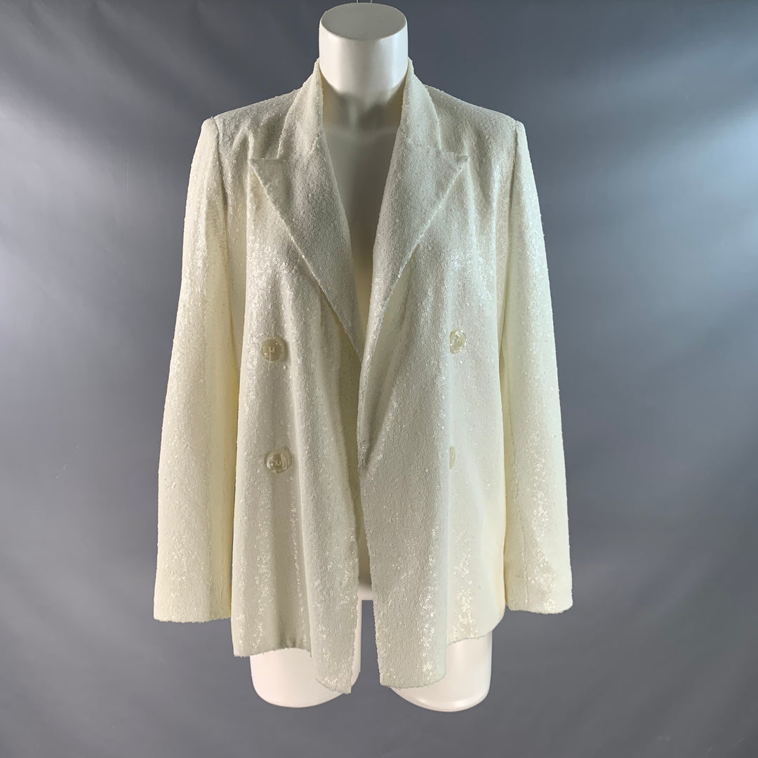 BLACK HALO Size S Beige Nylon Sequined Double Breasted Pants Suit