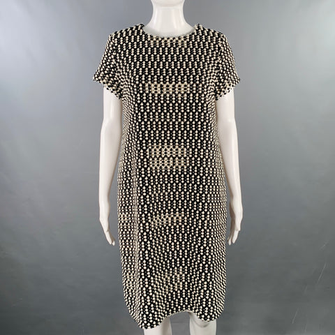 BLACK FLEECE Size M Black White Wool Blend Textured Shift Dress