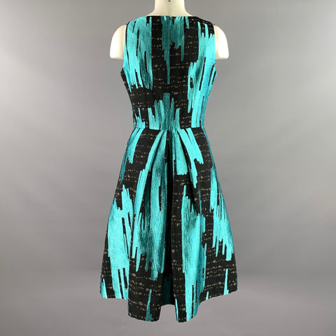 CAROLINA HERRERA Size 4 Teal Black Knee-Length Cocktail Dress