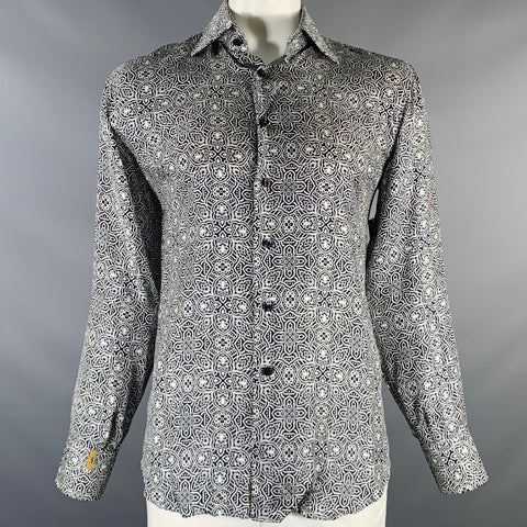 BILLIONAIRE COUTURE Size L Black White Print Silk Long Sleeve Shirt