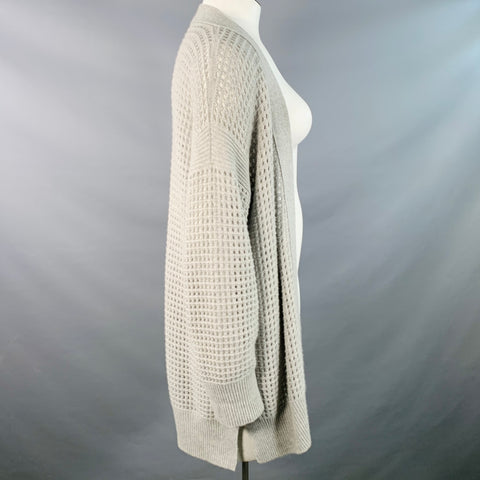 AGNONA Size L Grey Heather Cashmere Knit Mesh Open Front Cardigan