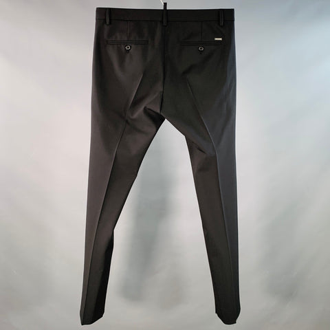 DSQUARED2 Size 32 Black Virgin Wool Blend Flat Front Tapered Dress Pants