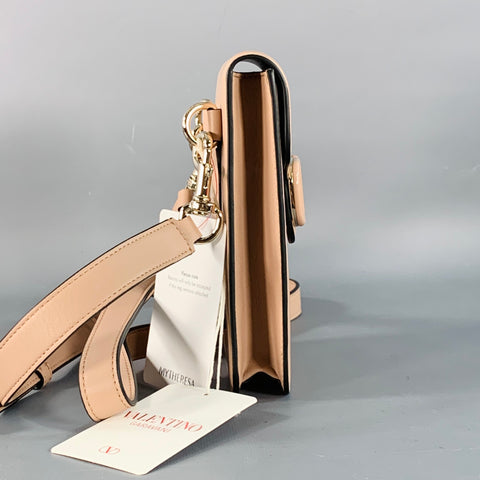 VALENTINO One Size Beige Leather Metal Crossbody Phone Bag
