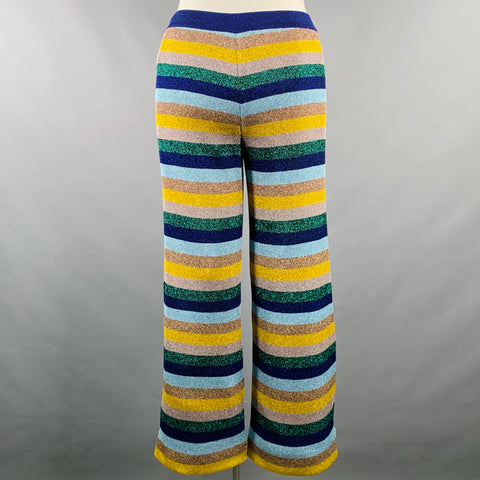 MISSONI Size L Blue Multi Color Knit Stripe Elastic Waistband Casual Pants