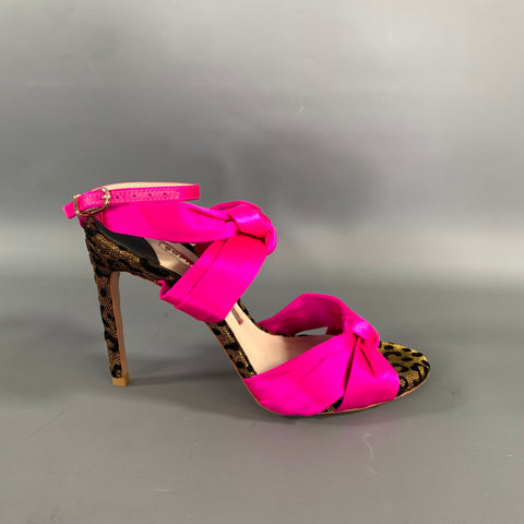 SOPHIA WEBSTER Size 6.5 Pink Black & Gold Silk Animal Print Wrap Pumps