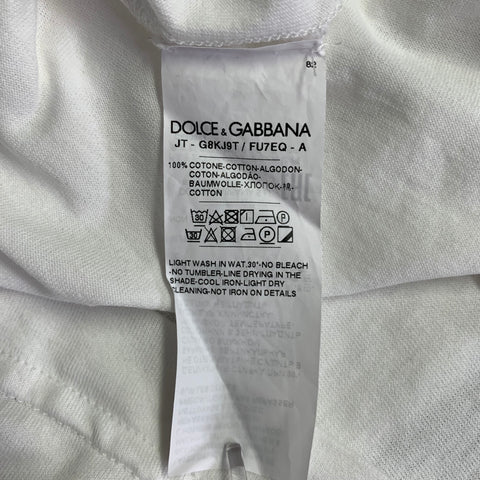 DOLCE & GABBANA Size L White Cotton Logo Patch Crew Neck T-shirt